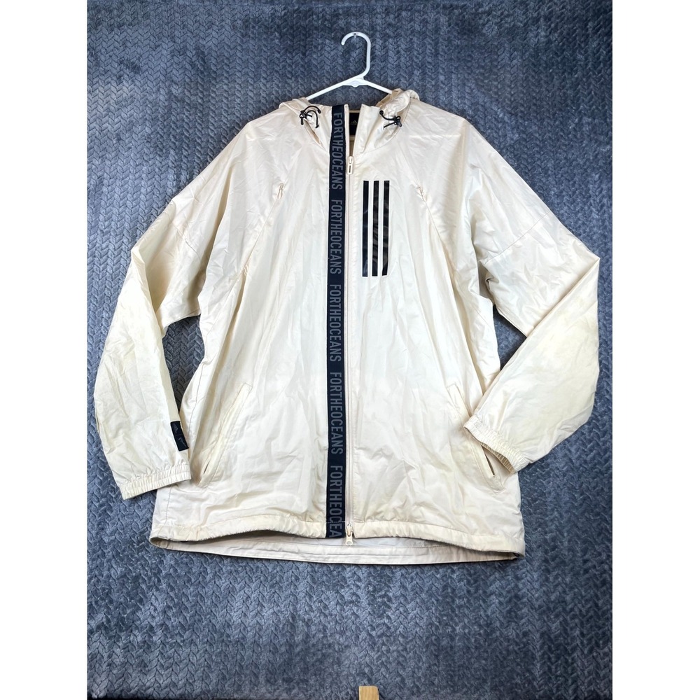 Adidas W.N.D Parley For The Oceans Jacket Women L Cream Full Zip Water Resistant